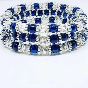 Hematite Stone Blue Beaded Bracelets (Set of 3)